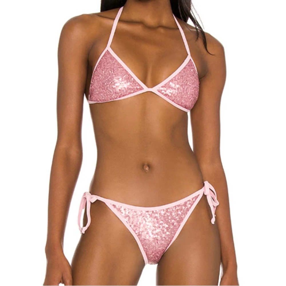 Super down Pink Sequin Bikini Set